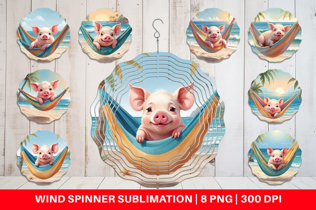 Wind Spinner Pig in Summer Hammock Sublimation artnoy 