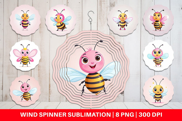 Wind Spinner Pink Bee Valentine Sublimation artnoy 