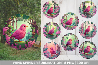 Wind Spinner Pink Bird in the Forest Sublimation artnoy 