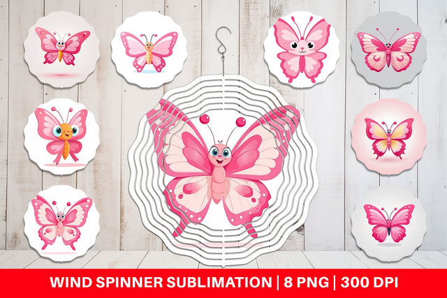 Wind Spinner Pink Butterfly Valentine Sublimation artnoy 