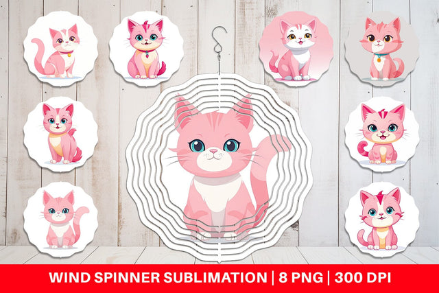 Wind Spinner Pink Cat Valentine Sublimation artnoy 