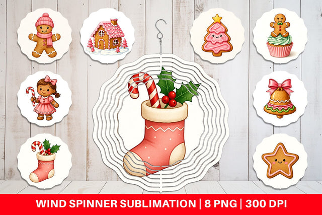 Wind Spinner Pink Gingerbread Christmas Sublimation artnoy 