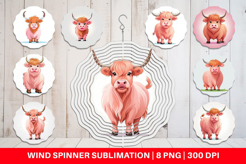 Wind Spinner Pink Highland Cow Valentine Sublimation artnoy 