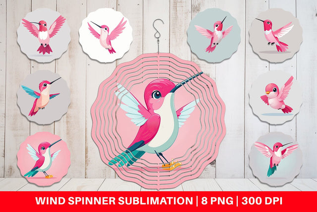 Wind Spinner Pink Hummingbird Valentine Sublimation artnoy 