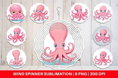 Wind Spinner Pink Octopus Valentine Sublimation artnoy 