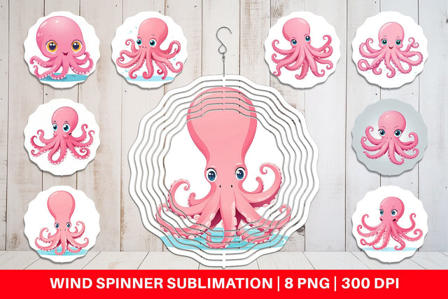 Wind Spinner Pink Octopus Valentine Sublimation artnoy 