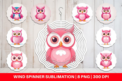 Wind Spinner Pink Owl Valentine Sublimation artnoy 
