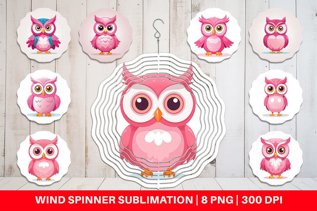 Wind Spinner Pink Owl Valentine Sublimation artnoy 