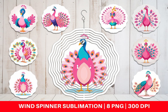 Wind Spinner Pink Peacock Valentine Sublimation artnoy 