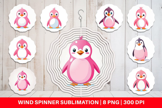 Wind Spinner Pink Penguin Valentine Sublimation artnoy 