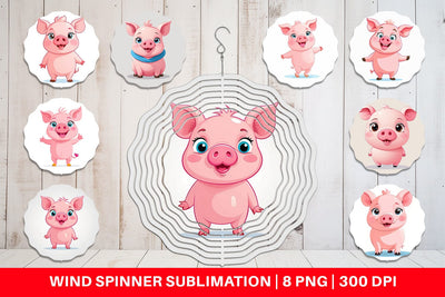 Wind Spinner Pink Pig Valentine Sublimation artnoy 