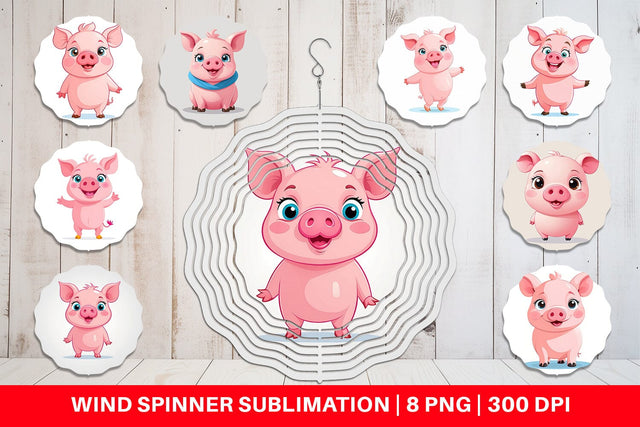 Wind Spinner Pink Pig Valentine Sublimation artnoy 