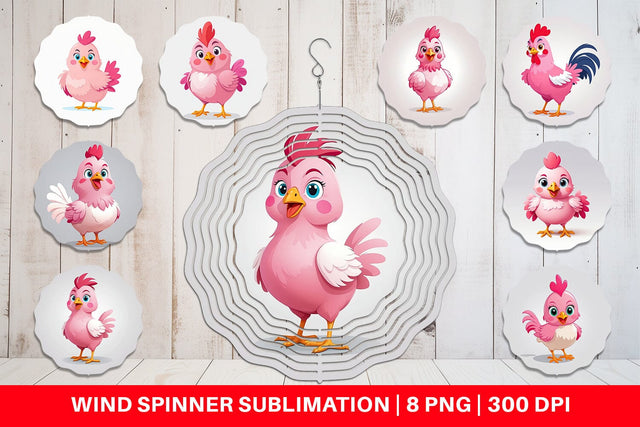 Wind Spinner Pink Rooster Valentine Sublimation artnoy 