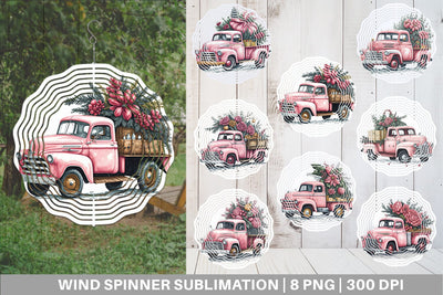 Wind Spinner Pink Vintage Pickup Truck Sublimation artnoy 