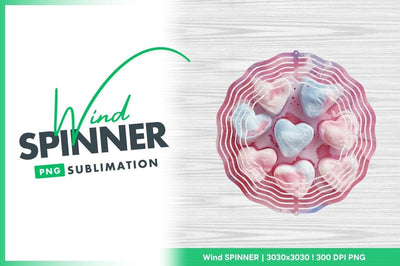 Wind Spinner Png Design with Pink and Blue Heart Shapes on Wood Grain Background Sublimation Regulrcrative 