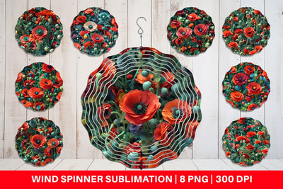Wind Spinner Poppy Flower Pattern Sublimation artnoy 