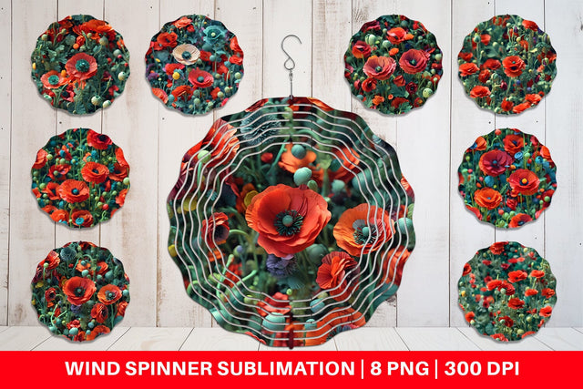 Wind Spinner Poppy Flower Pattern Sublimation artnoy 