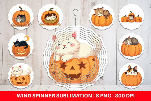 Wind Spinner Pumpkin Cats Fall Sublimation artnoy 