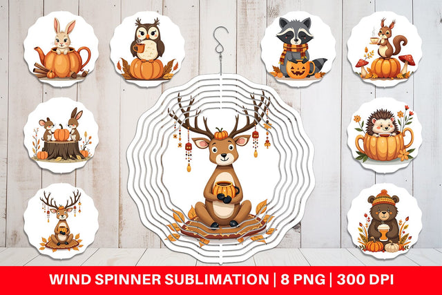 Wind Spinner Pumpkin Tea Animals Sublimation artnoy 