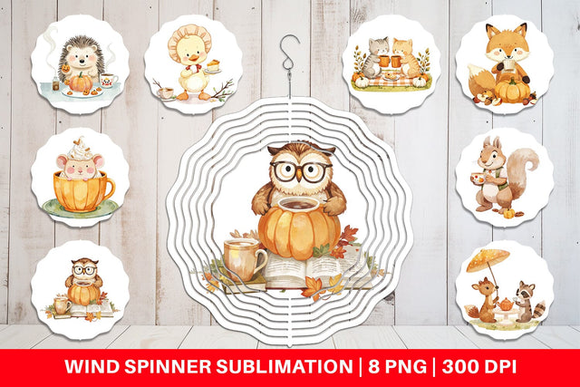 Wind Spinner Pumpkin Tea Animals Sublimation artnoy 