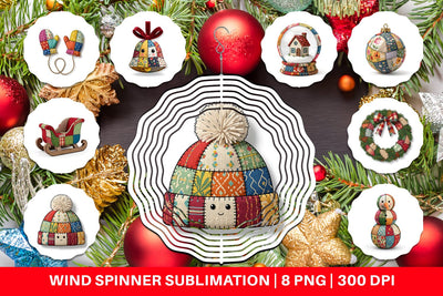 Wind Spinner Quilted Winter Decor Patchwork Sublimation artnoy 