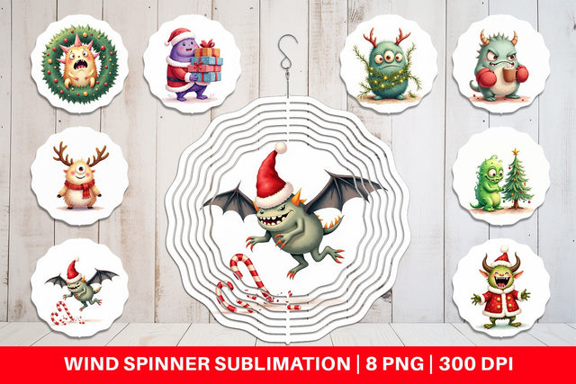 Wind Spinner Quirky Monster Christmas Sublimation artnoy 