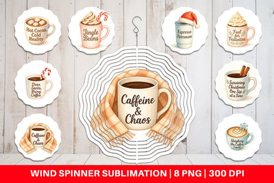 Wind Spinner Quotes Watercolor Coffee and Chaos Christmas Sublimation artnoy 