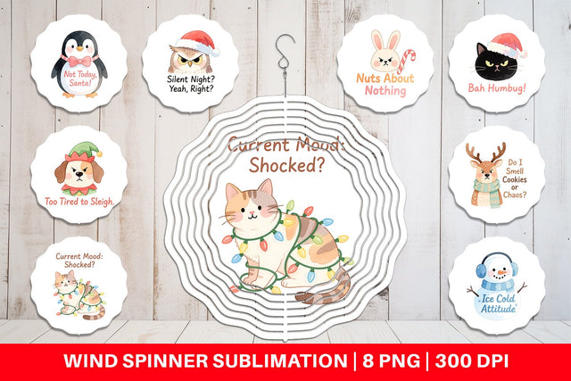 Wind Spinner Quotes Watercolor Grumpy Animals Christmas Sublimation artnoy 