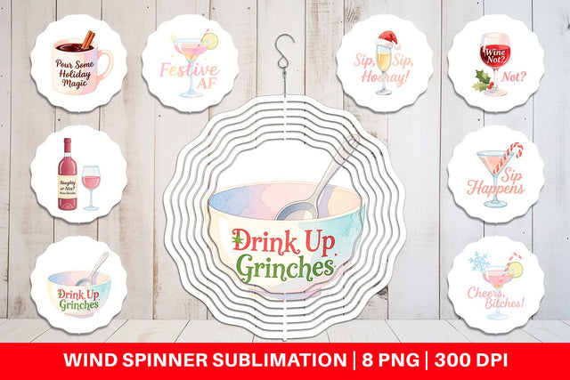 Wind Spinner Quotes Watercolor Wine and Whine Holidays Sublimation artnoy 