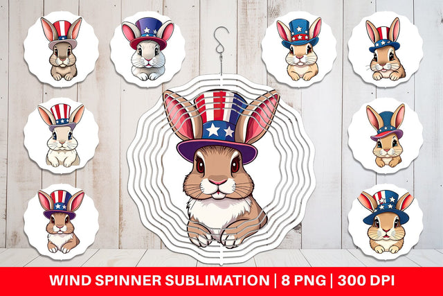 Wind Spinner Rabbit Patriotic Sublimation artnoy 