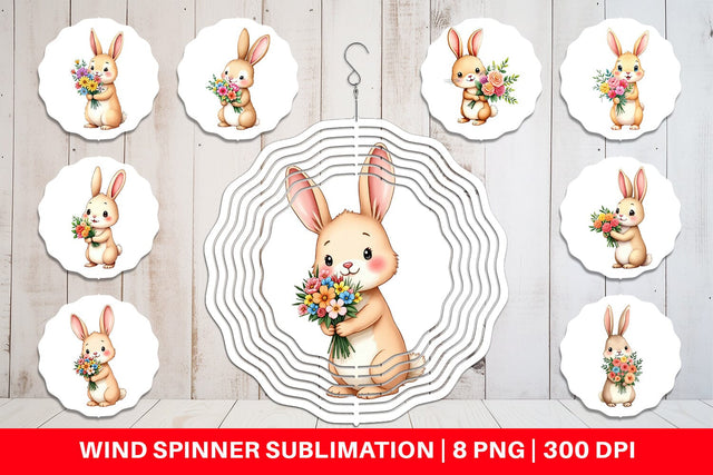 Wind Spinner Rabbit Spring Bouquet Sublimation artnoy 