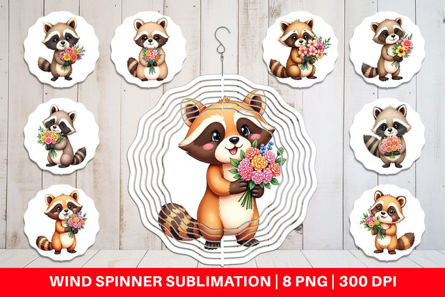 Wind Spinner Raccoon Spring Bouquet Sublimation artnoy 