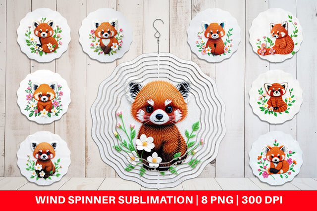 Wind Spinner Red Panda Embroidery Sublimation artnoy 