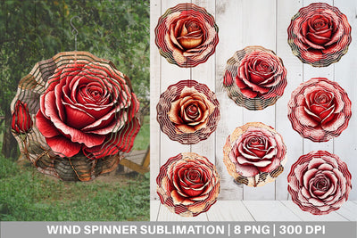 Wind Spinner Red Rose Flower Sublimation artnoy 