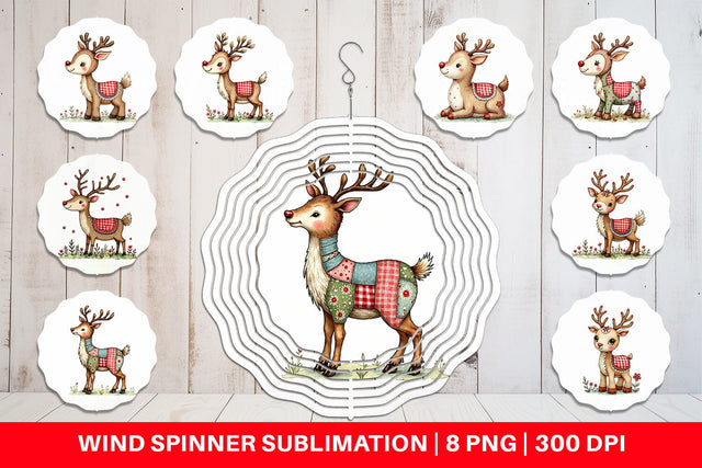 Wind Spinner Reindeer Patchwork Watercolor Sublimation artnoy 