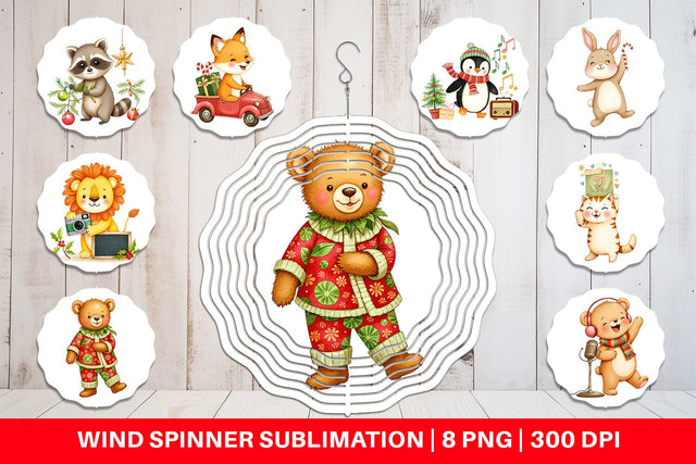 Wind Spinner Retro Christmas Animals Sublimation artnoy 
