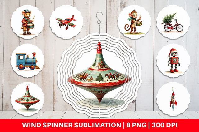 Wind Spinner Retro Christmas Tin Toy Treasures Watercolor Sublimation artnoy 