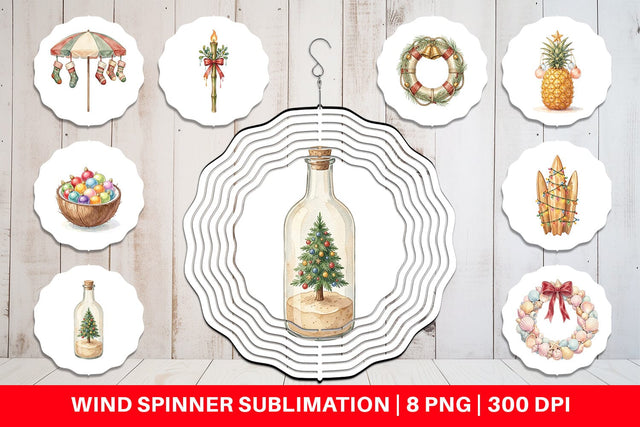 Wind Spinner Retro Coastal Christmas Decor Art Sublimation artnoy 