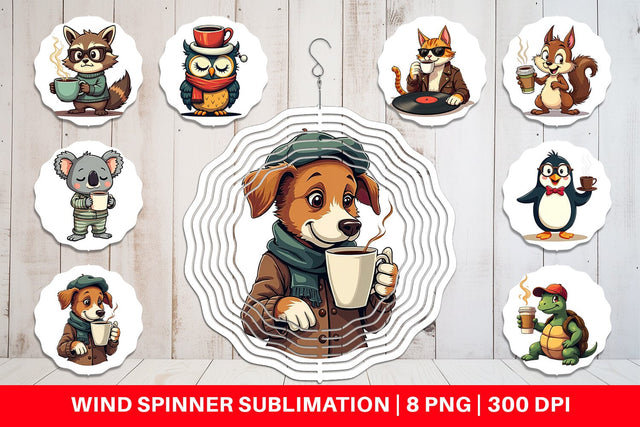 Wind Spinner Retro Coffee Critters Sublimation artnoy 