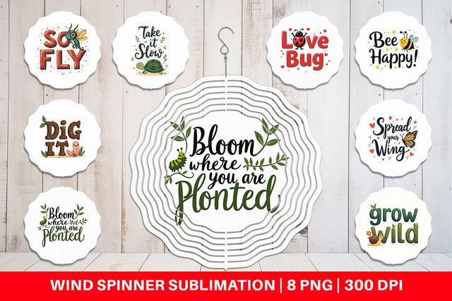 Wind Spinner Retro Garden Critters Cute Motivational Quote Art Sublimation artnoy 