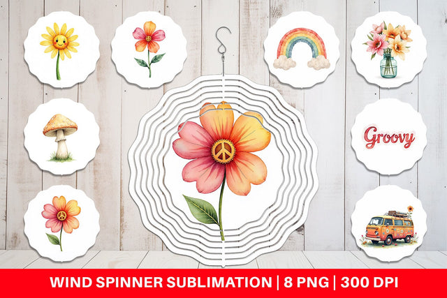 Wind Spinner Retro Groovy Florals Sublimation artnoy 