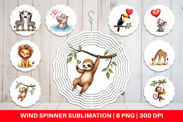 Wind Spinner Retro Jungle Love Valentine's Safari Animal Sublimation artnoy 