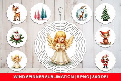 Wind Spinner Retro Kitsch Christmas Watercolor Sublimation artnoy 