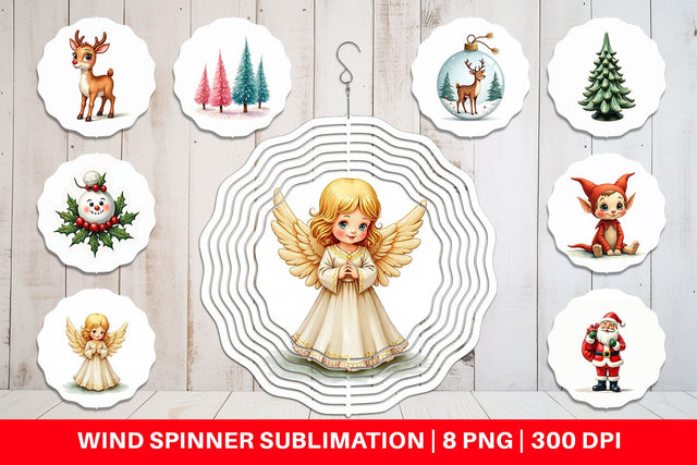 Wind Spinner Retro Kitsch Christmas Watercolor Sublimation artnoy 
