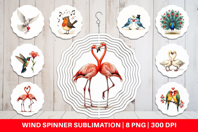 Wind Spinner Retro Lovebirds & Swans Valentine Watercolor Sublimation artnoy 