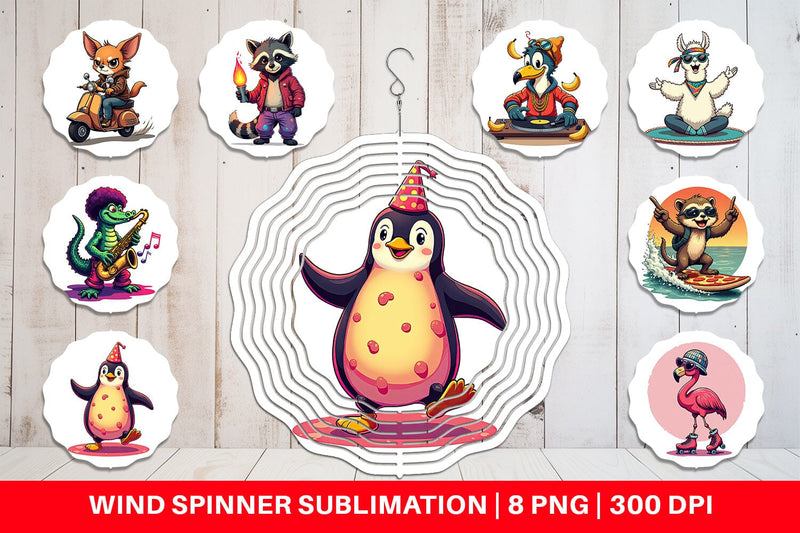 Wind Spinner Retro Quirky Critters Sublimation artnoy 