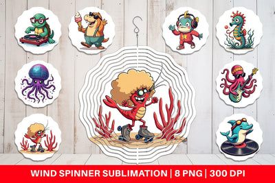 Wind Spinner Retro Sea Critters Sublimation artnoy 