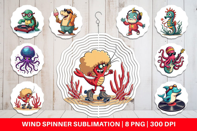Wind Spinner Retro Sea Critters Sublimation artnoy 