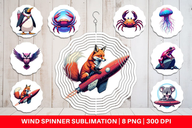 Wind Spinner Retro Space Creatures Sublimation artnoy 