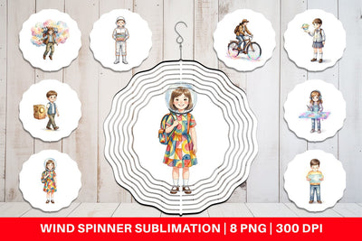 Wind Spinner Retro Space Kid School Watercolor Sublimation artnoy 